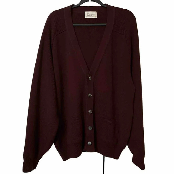 Vintage Ingo Dark Purple Wool Blend Grandpa Cardigan Academia  XL - Picture 1 of 6